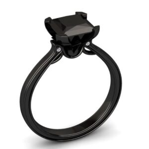 Black Diamond Ring,1.50Ct Princess Cut Black Diamond Engagement Ring In Black Rhodium