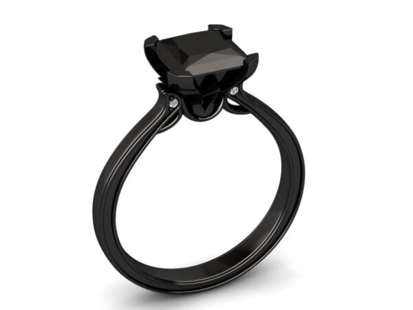 Black Diamond Ring,1.50Ct Princess Cut Black Diamond Engagement Ring In Black Rhodium