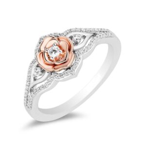 Enchanted Disney Diamond "Belle" Rose Frame Engagement Ring in Two-Tone 925 Silver Bold and Beautiful Ring Charming Ring Antique Design Ring