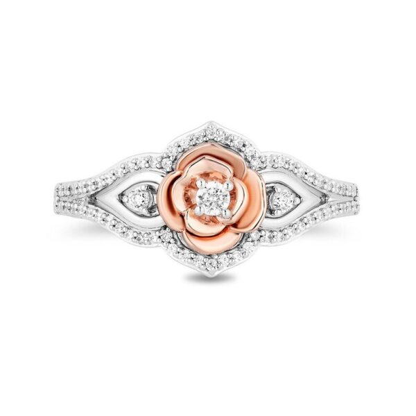 Enchanted Disney Diamond "Belle" Rose Frame Engagement Ring in Two-Tone 925 Silver Bold and Beautiful Ring Charming Ring Antique Design Ring
