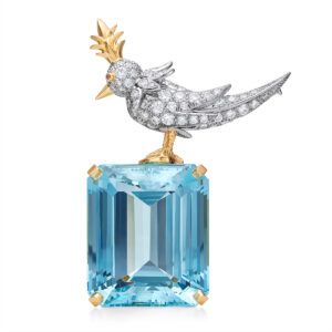 Aqua Emerald Cut Stone Brooch, 925 Sterling Silver Brooch, Bird Brooch with Aqua Stone Brooch, Unisex Brooch