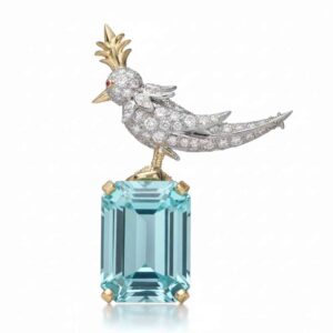 Schlumberger Bird On A Rock Emerald Cut Stone Brooch, 925 Sterling Silver Brooch, Bird Brooch with Blue Stone Brooch, Unisex Brooch - Image 5