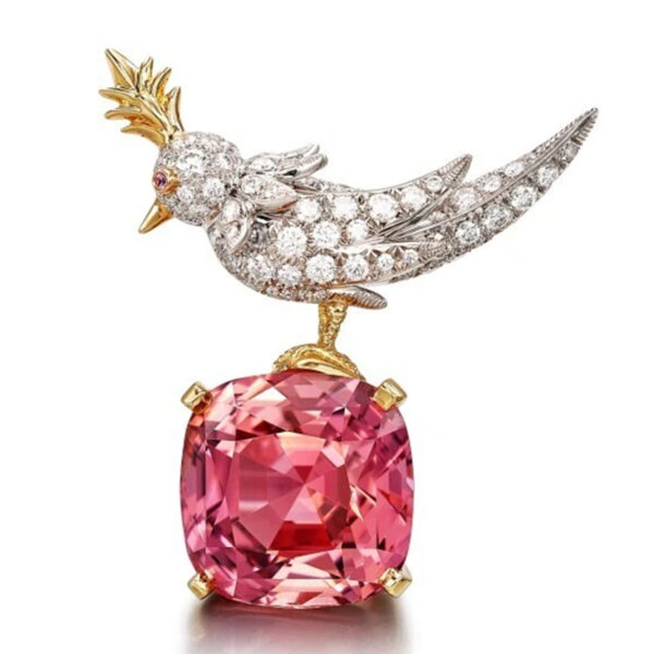 Pink Cushion Cut Stone Brooch