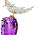 Purple Amethyst Cushion Cut Stone Brooch, 925 Sterling Silver Brooch, Bird Brooch with Purple Stone Brooch, Unisex Brooch (Copy)