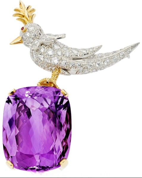 Purple Amethyst Cushion Cut Stone Brooch, 925 Sterling Silver Brooch, Bird Brooch with Purple Stone Brooch, Unisex Brooch (Copy)