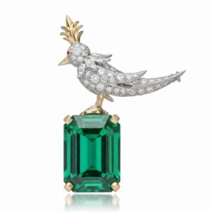 Schlumberger Bird On A Rock Emerald Cut Stone Brooch, 925 Sterling Silver Brooch, Bird Brooch with Blue Stone Brooch, Unisex Brooch - Image 6