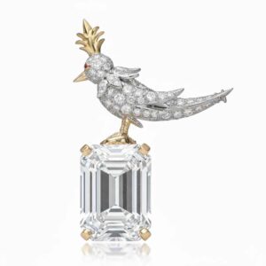 Schlumberger Bird On A Rock Emerald Cut Stone Brooch, 925 Sterling Silver Brooch, Bird Brooch with Blue Stone Brooch, Unisex Brooch - Image 4