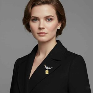 Schlumberger Bird On A Rock Yellow Radiant Cut Stone Brooch, 925 Sterling Silver Brooch, Bird Brooch with Yellow Stone Brooch, Unisex Brooch - Image 2