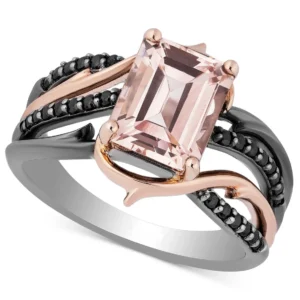 Enchanted Disney Villains Morganite and Black Diamond Engagement Ring in Sterling Silver Disney Diamond Wedding Ring Disney Maleficent Ring