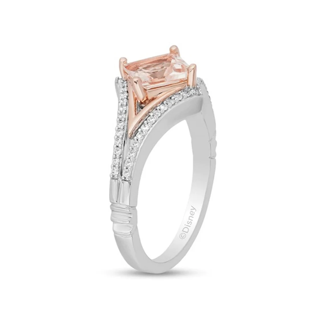 Enchanted Disney Aurora Stunning Princess Cut Morganite and Diamond Engagement Ring in Sterling Silver Luxury Bridal Disney Ring Lovely Ring