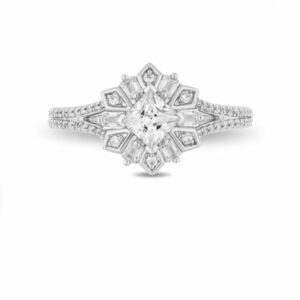 Enchanted Disney 3/4 CT Princess Baguette & Round Shape Moissanite Diamond Elsa Snowflake Engagement Ring,Magical World Of Disney Frozen