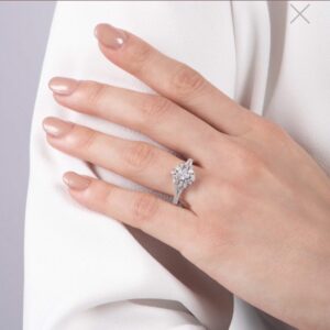 Enchanted Disney 3/4 CT Princess Baguette & Round Shape Moissanite Diamond Elsa Snowflake Engagement Ring,Magical World Of Disney Frozen