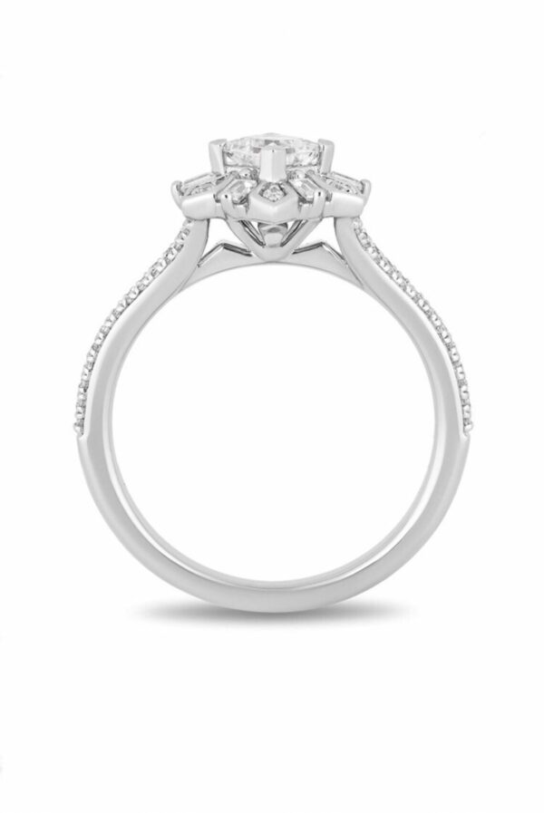 Enchanted Disney 3/4 CT Princess Baguette & Round Shape Moissanite Diamond Elsa Snowflake Engagement Ring,Magical World Of Disney Frozen