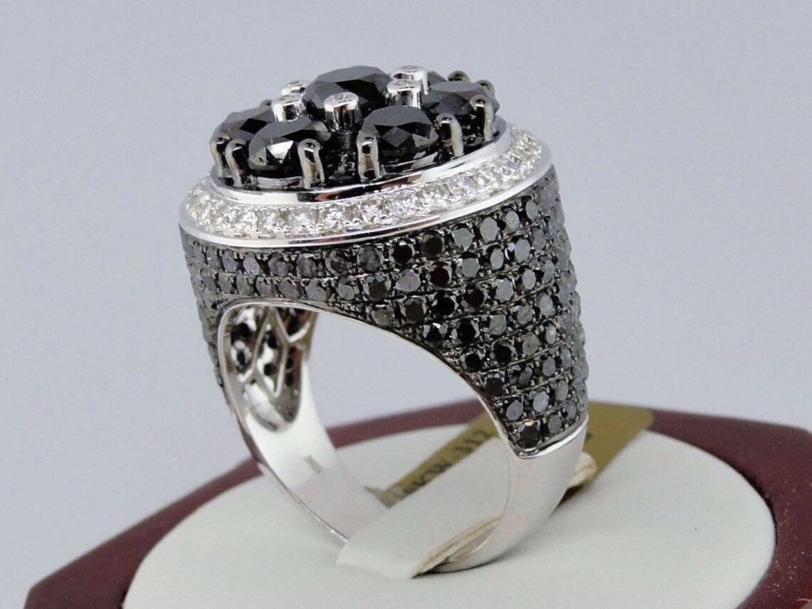 New Men’s Black Diamond Solitaire Pinky Ring 11.72 Carat Round Cut Simulated Diamond Engagement Ring Real Solid 925 Sterling Silver