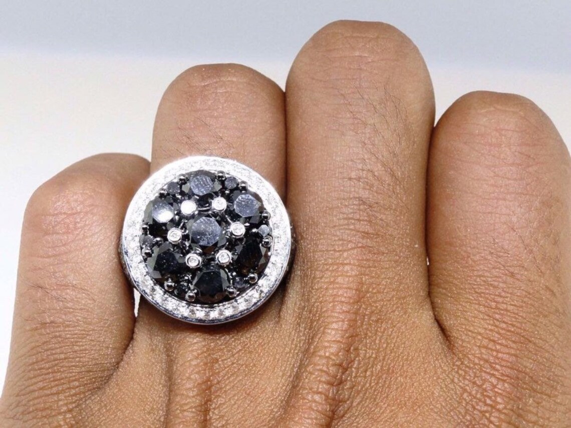 New Men’s Black Diamond Solitaire Pinky Ring 11.72 Carat Round Cut Simulated Diamond Engagement Ring Real Solid 925 Sterling Silver
