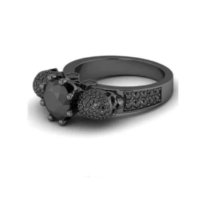 Black Moissanite Diamond Skull Engagement Wedding Ring With Black Rhodium Plated-Promise Skull Ring For Women's - Gothic Style Ring