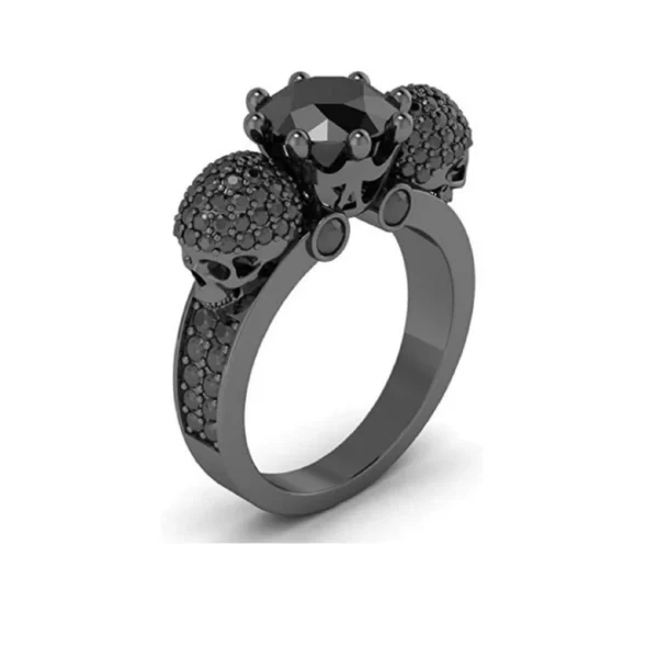 01g Black Moissanite Diamond Skull Engagement Wedding Ring With Black Rhodium Plated-Promise Skull Ring For Women's - Gothic Style Ring