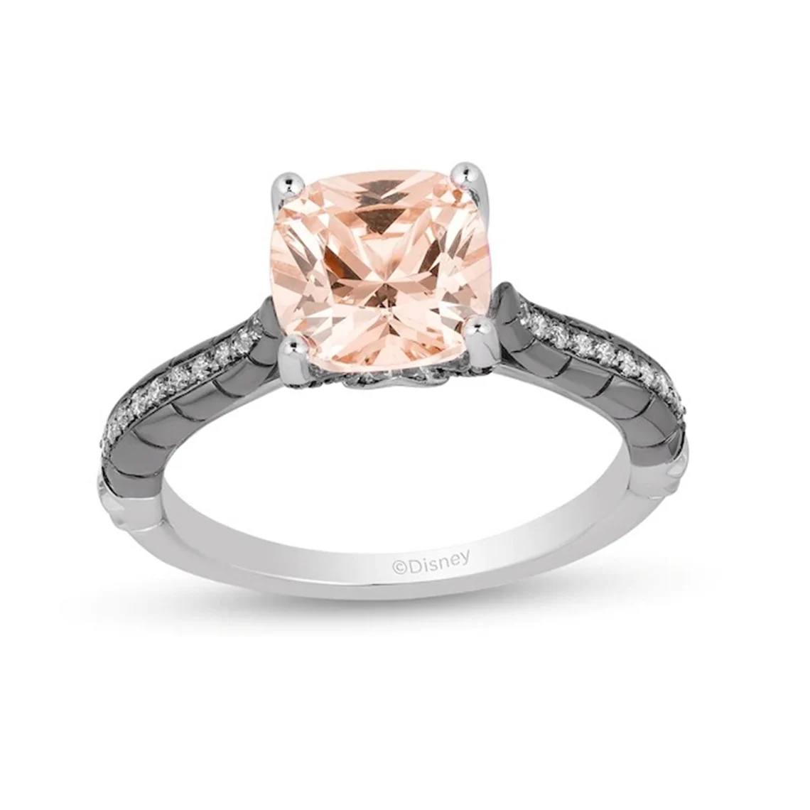 Enchanted Disney Villains Maleficent Morganite and Diamond Engagement Ring in Two-Torn 925 Sterling Silver Disney Horn Ring Evil Queen Ring