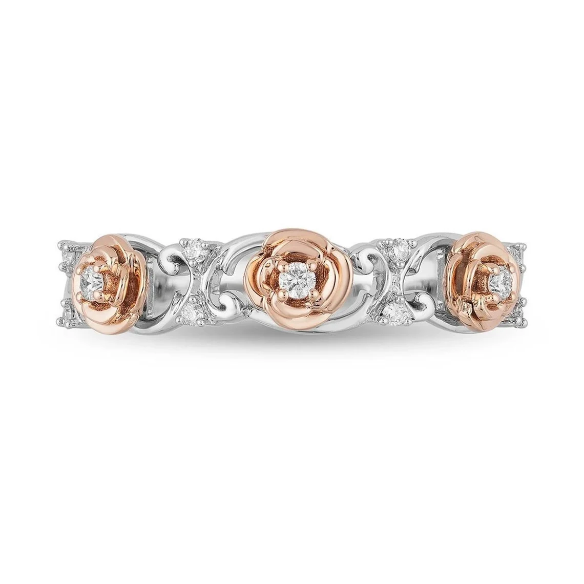 Enchanted Disney Fine Jewelry Diamond Belle Eternity Ring in Two-Tone Sterling Silver Antique Disney Flower Band Propose Ring Romantic Ring