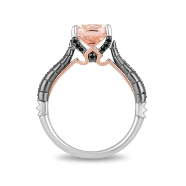 Enchanted Disney Villains Maleficent Morganite and Diamond Engagement Ring in Two-Torn 925 Sterling Silver Disney Horn Ring Evil Queen Ring