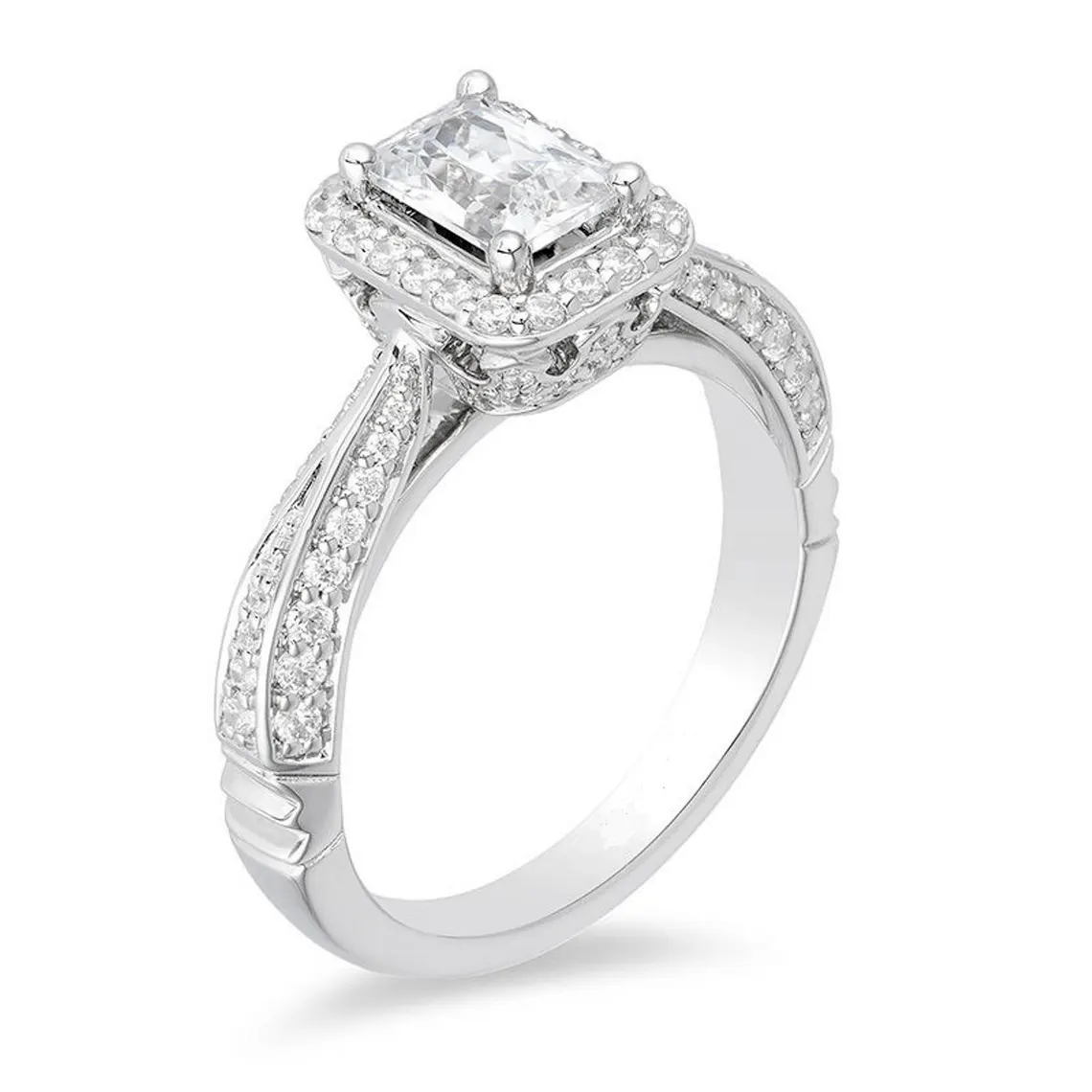 Enchanted Disney Princess 1 CT Emerald-Cut Diamond Frame Engagement Ring in Sterling Silver Sparkling Diamond Channel Ring Eye-catching Ring