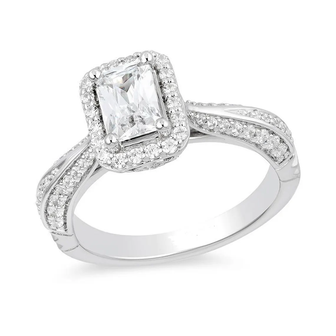 Enchanted Disney Princess 1 CT Emerald-Cut Diamond Frame Engagement Ring in Sterling Silver Sparkling Diamond Channel Ring Eye-catching Ring