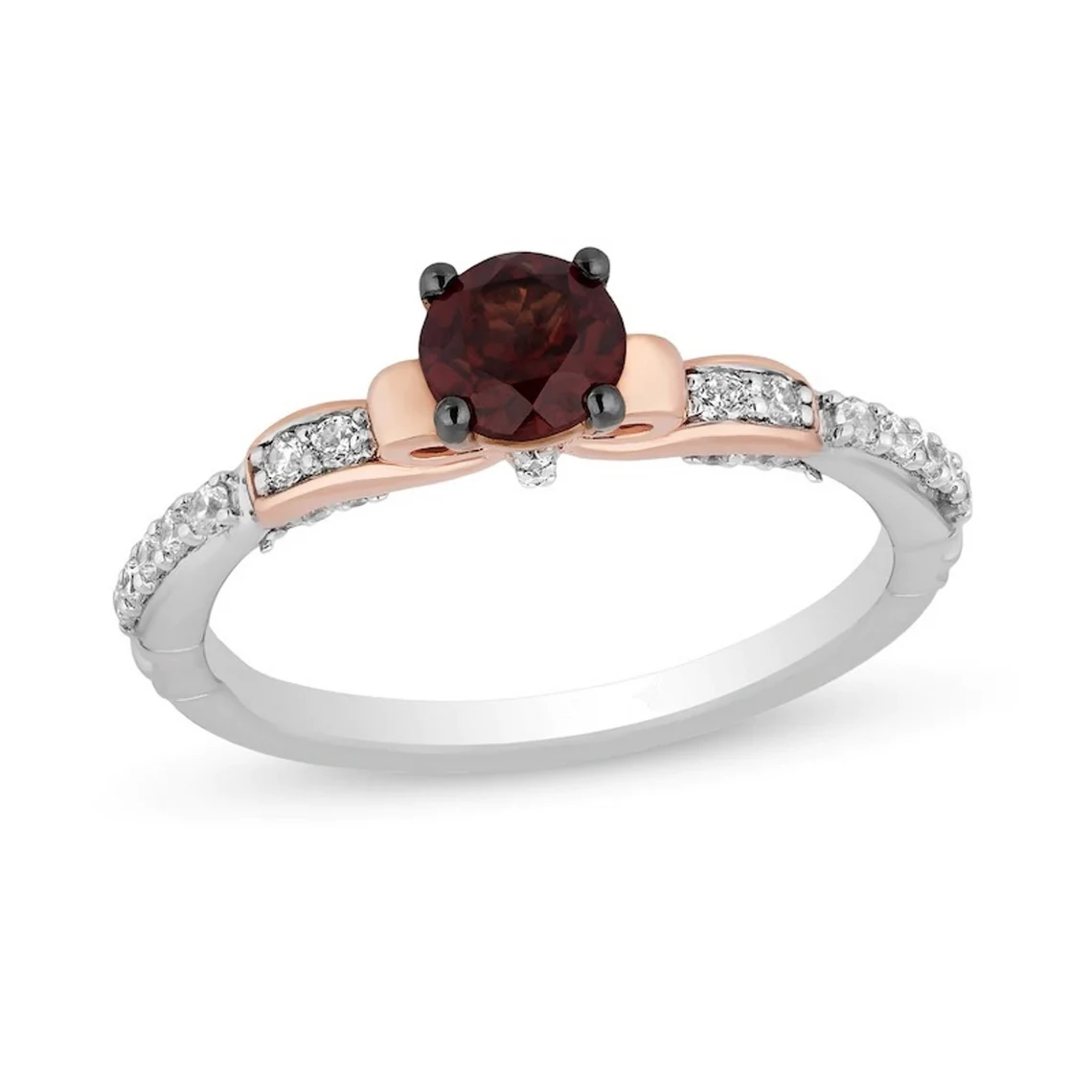 Enchanted Disney Snow White Red Garnet and Diamond Bow Promise Ring in Sterling Silver Propose Engagement Ring in 14K White Gold Lovely Ring