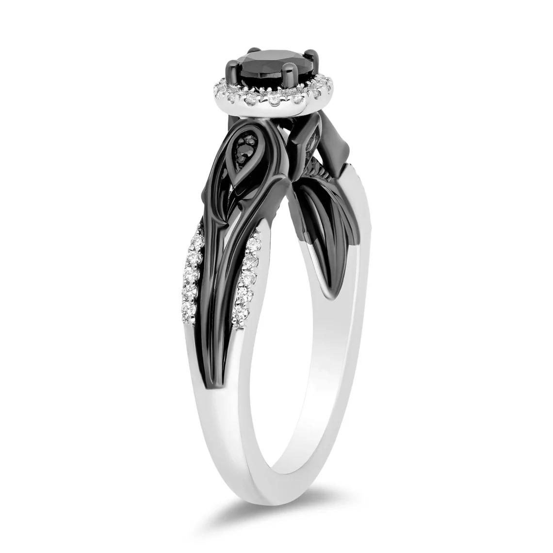 Enchanted Disney Villains Maleficent 1/2 CT Black Diamond Engagement Ring in Sterling Silver Split Shank Ring Evil Queen Ring Antique Ring
