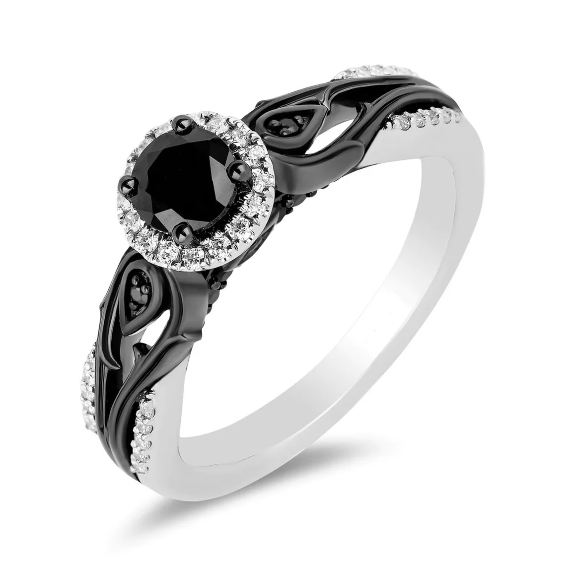Enchanted Disney Villains Maleficent 1/2 CT Black Diamond Engagement Ring in Sterling Silver Split Shank Ring Evil Queen Ring Antique Ring