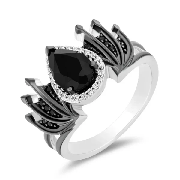 1.19. Enchanted Disney Villains Pear-shaped Black Onyx Engagement Ring Enchanting and Elegant Maleficent Ring Alluring Stunning Ring Crafted Ring