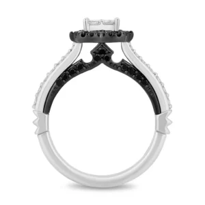 Enchanted Disney Villains Maleficent Black and White Quad Princess-Cut Diamond Frame Engagement Ring in Sterling Silver Extraordinary Ring