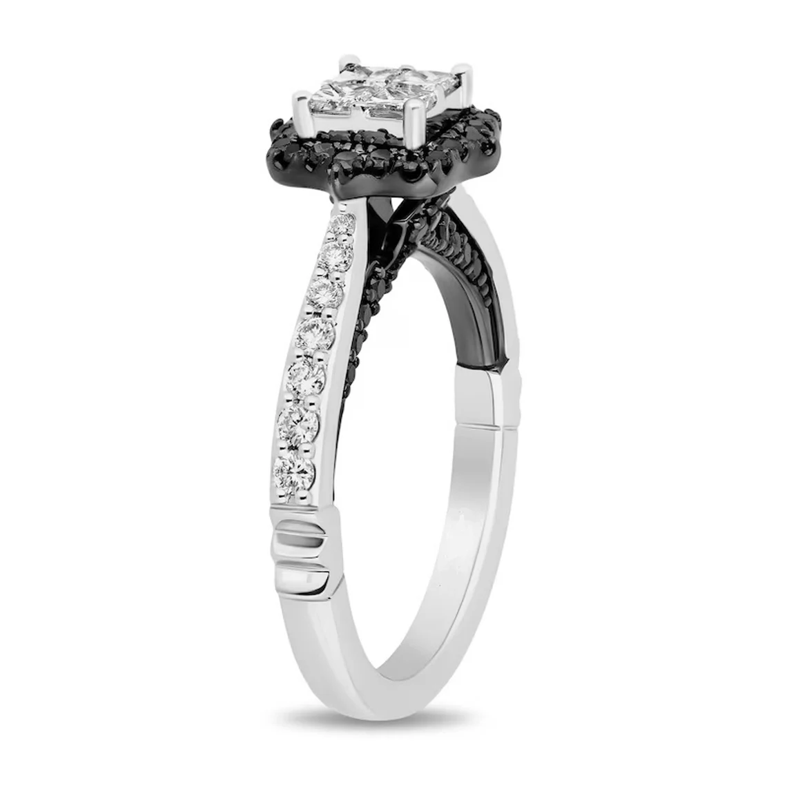 Enchanted Disney Villains Maleficent Black and White Quad Princess-Cut Diamond Frame Engagement Ring in Sterling Silver Extraordinary Ring