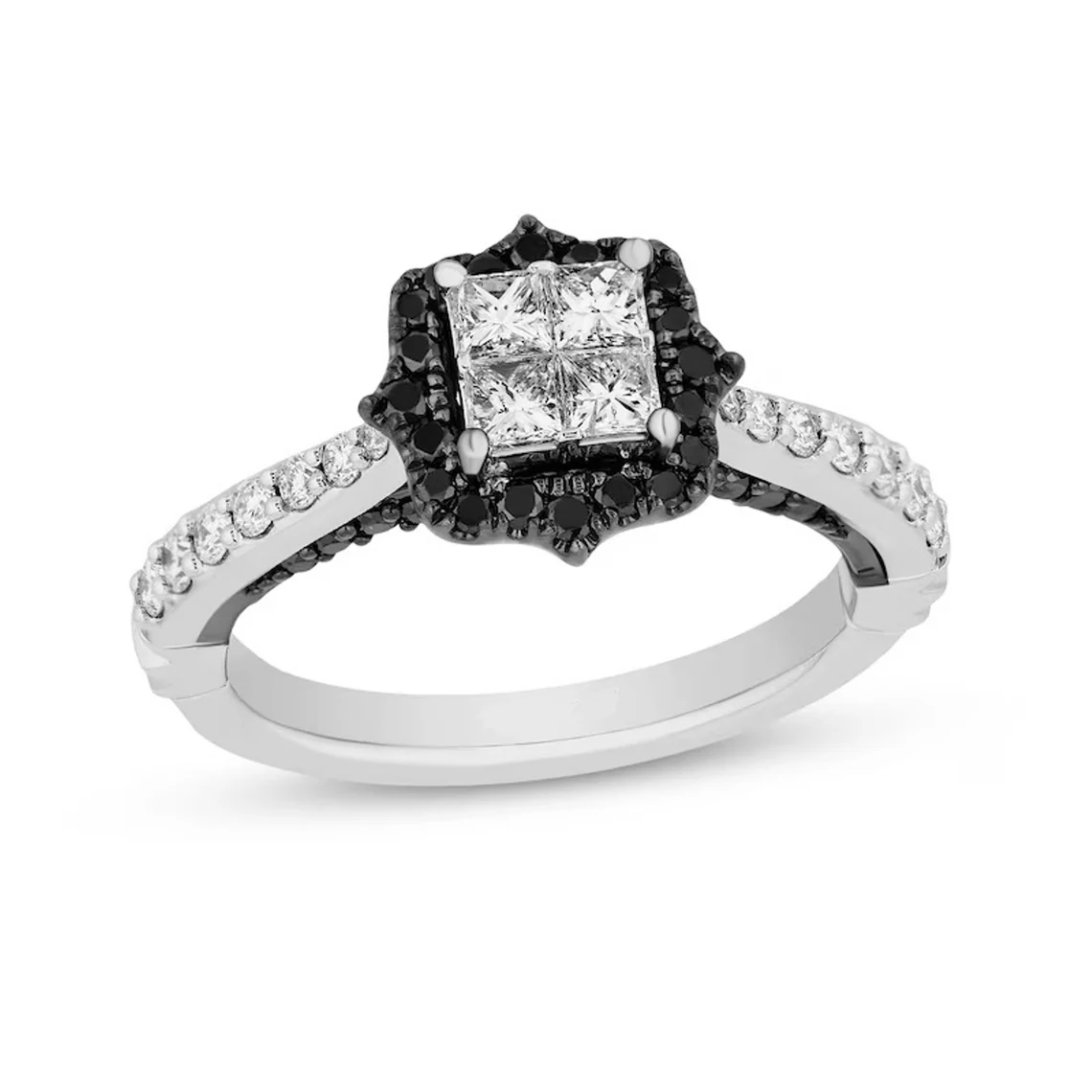 Enchanted Disney Villains Maleficent Black and White Quad Princess-Cut Diamond Frame Engagement Ring in Sterling Silver Extraordinary Ring