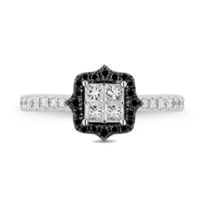 Enchanted Disney Villains Maleficent Black and White Quad Princess-Cut Diamond Frame Engagement Ring in Sterling Silver Extraordinary Ring