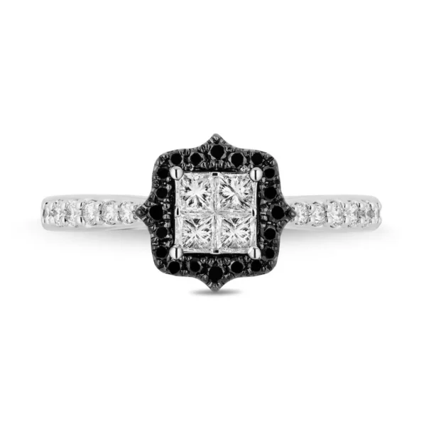 Enchanted Disney Villains Maleficent Black and White Quad Princess-Cut Diamond Frame Engagement Ring in Sterling Silver Extraordinary Ring