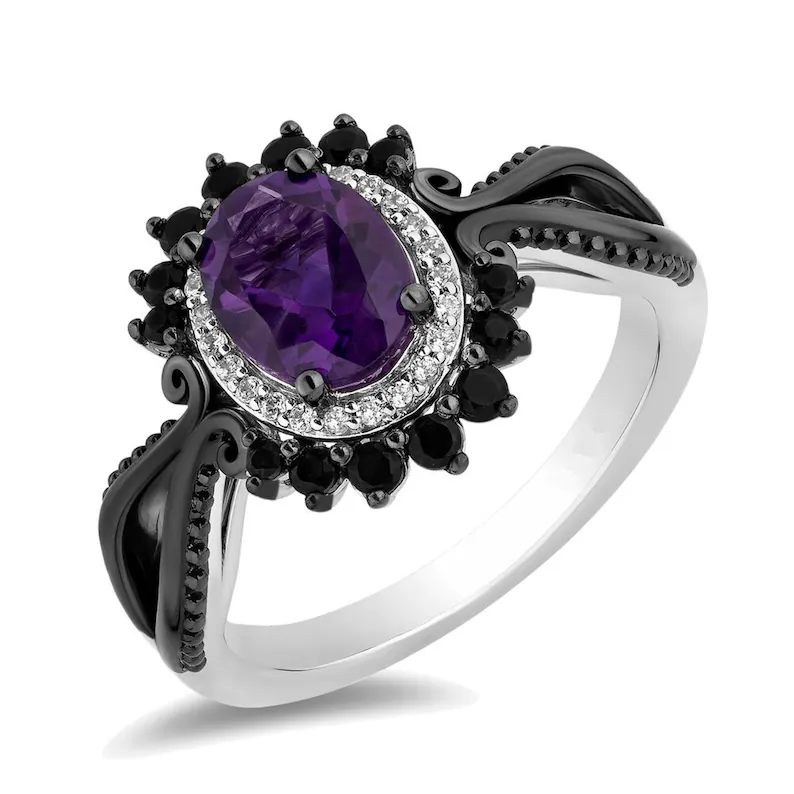 Enchanted Disney Villains Ursula Oval Brilliant Cut Purple Amethyst Engagement Ring Extraordinary Design Multi Gemstone Ring Fairytale Ring
