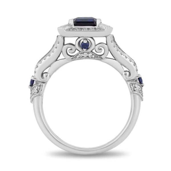 Enchanted Disney Fine Jewelry Emerald Blue Sapphire & Diamond Frame Engagement Ring in Sterling Silver Disney Cinderella Ring Sparkling Ring