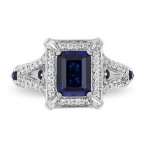 Enchanted Disney Fine Jewelry Emerald Blue Sapphire & Diamond Frame Engagement Ring in Sterling Silver Disney Cinderella Ring Sparkling Ring