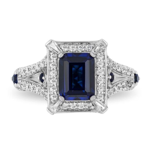 Enchanted Disney Fine Jewelry Emerald Blue Sapphire & Diamond Frame Engagement Ring in Sterling Silver Disney Cinderella Ring Sparkling Ring