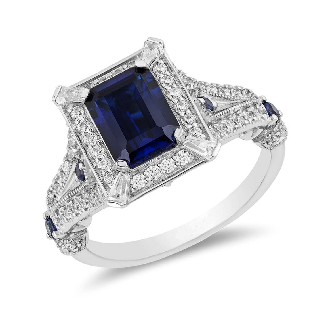 Enchanted Disney Fine Jewelry Emerald Blue Sapphire & Diamond Frame Engagement Ring in Sterling Silver Disney Cinderella Ring Sparkling Ring