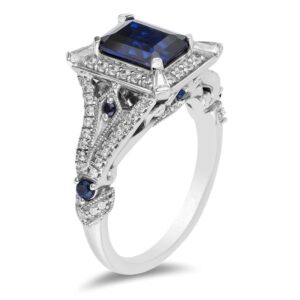 Enchanted Disney Fine Jewelry Emerald Blue Sapphire & Diamond Frame Engagement Ring in Sterling Silver Disney Cinderella Ring Sparkling Ring