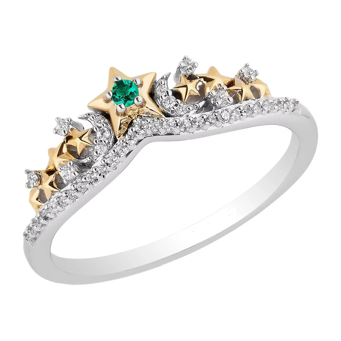 Enchanted Disney Fine Jewelry Emerald and Diamond Tinker Bell Ring Disney Princess Crown Ring Dazzling Gemstone Ring Antique Engagement Ring