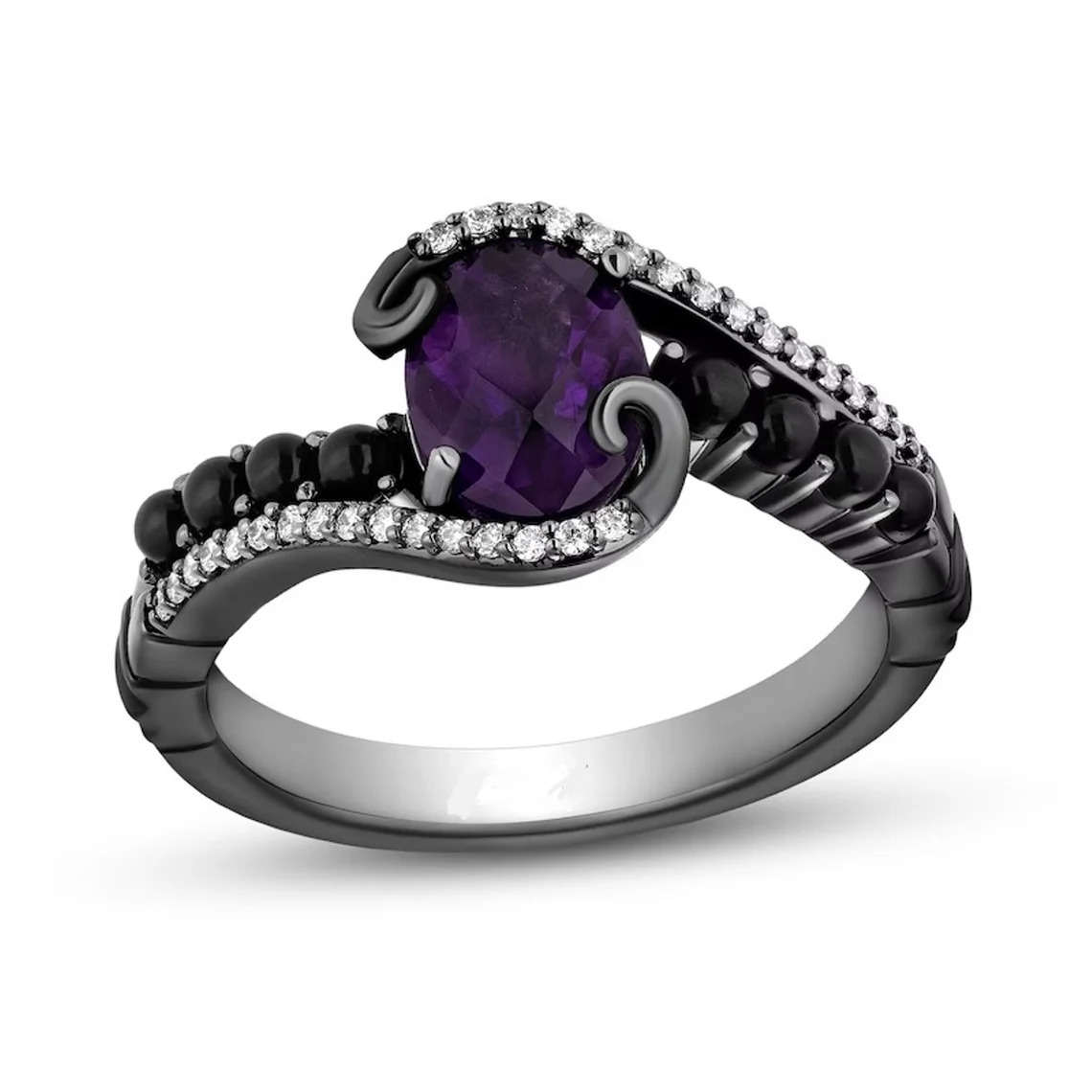 Enchanted Disney The Little Mermaid Oval Amethyst and Diamond Bypass Ring Extraordinary Ring Reinvent Style Ring Ultimate Ring Antique Ring