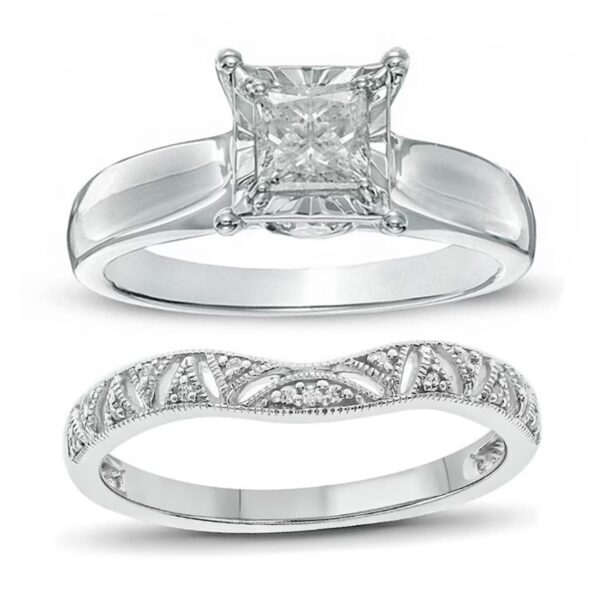 1.8 1930s Retro Art Deco Princess Cut Diamond Engagement Ring Set Vintage-style Diamond Rings Antique Bridal Wedding Band in 925 Sterling Silver