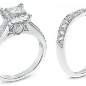 1930s Retro Art Deco Princess Cut Diamond Engagement Ring Set Vintage-style Diamond Rings Antique Bridal Wedding Band in 925 Sterling Silver