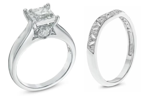 1930s Retro Art Deco Princess Cut Diamond Engagement Ring Set Vintage-style Diamond Rings Antique Bridal Wedding Band in 925 Sterling Silver