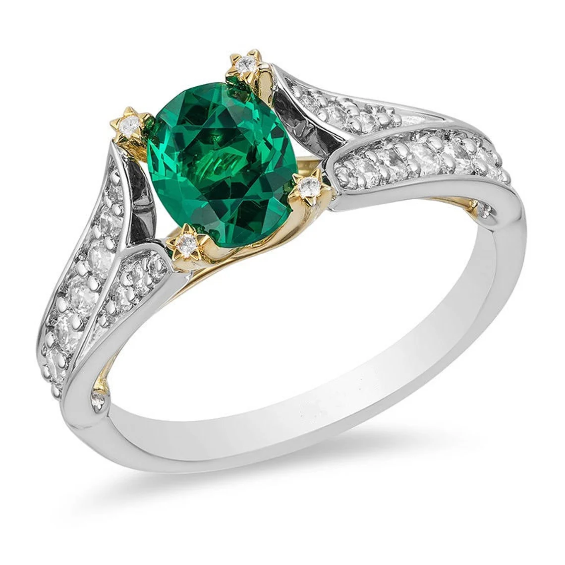 Enchanted Disney Stunning Oval Green Topaz & Diamond Star Engagement Ring in Sterling Silver Disney Tinker Bell Ring Diamond Stackable Ring