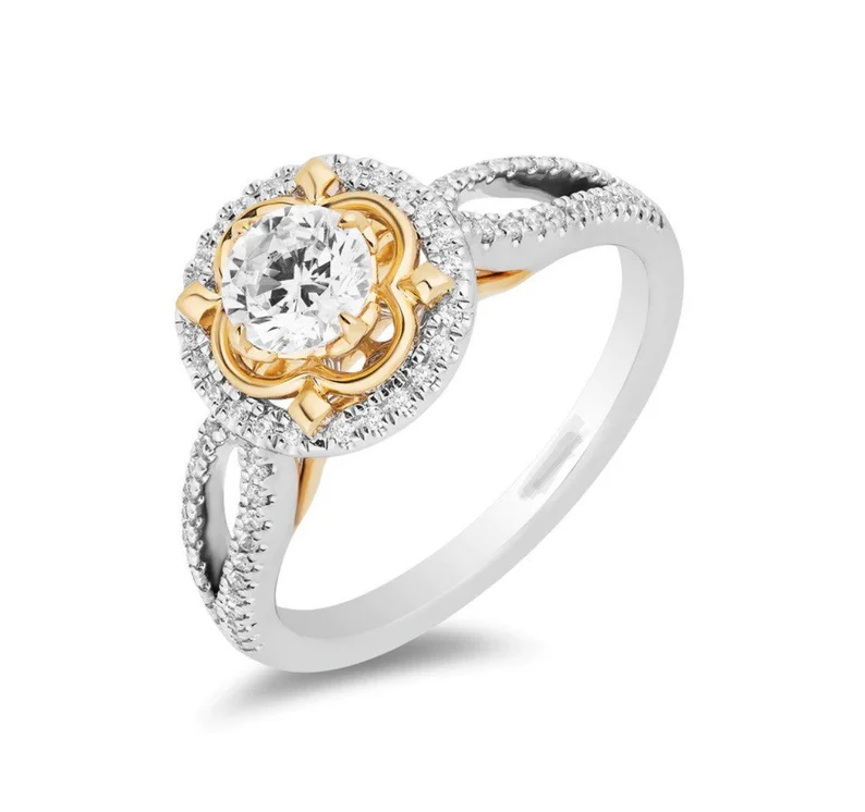 Enchanted Disney Fine Jewelry 14K White Gold & Yellow Gold 3/4 CTTW Diamond Belle 30th Collector’s Edition Engagement Ring, Valentine Gifted