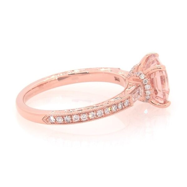 8.0mm Cushion Cut Morganite and Diamond Accent Engagement Ring with Matching Wedding Band in 14K Rose Gold Finish Unique Style Vintage Ring