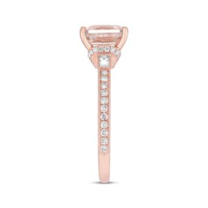 8.0mm Cushion Cut Morganite and Diamond Accent Engagement Ring with Matching Wedding Band in 14K Rose Gold Finish Unique Style Vintage Ring
